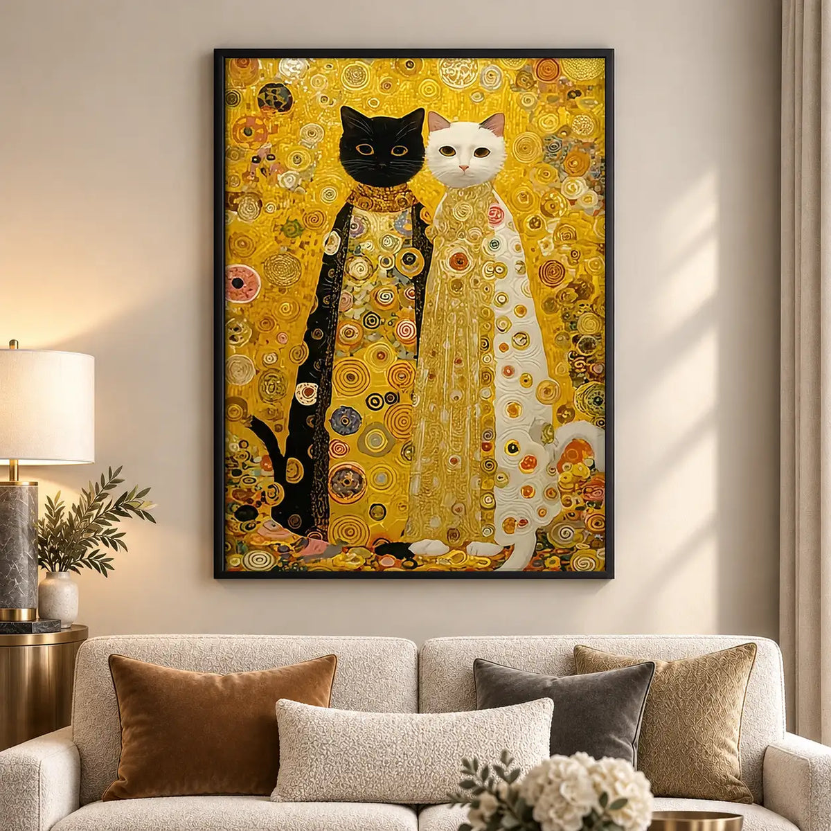 Golden Pattern Cat Pair Wall Art 5