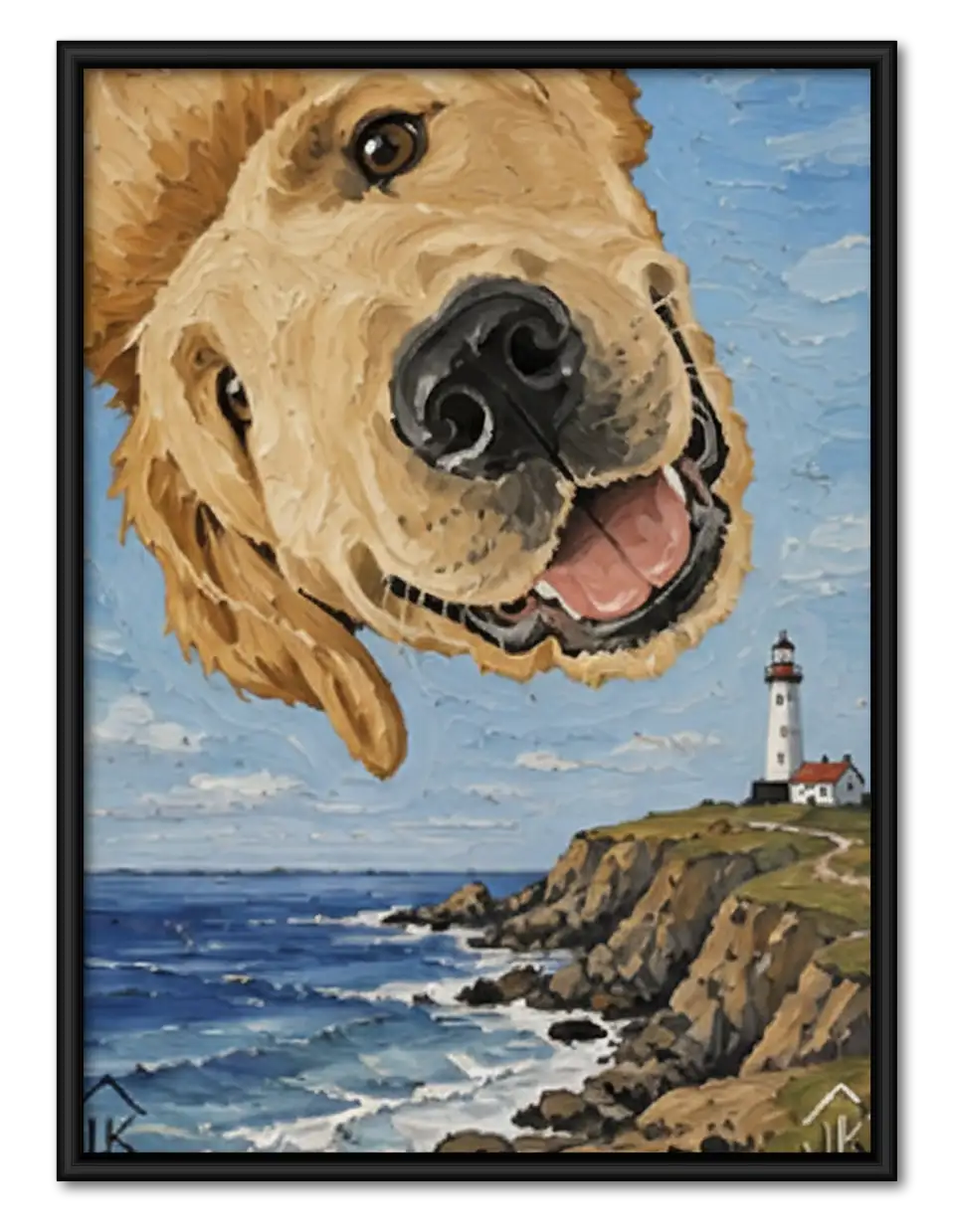 Golden Retriever at Lighthouse Coast Wall Art 1