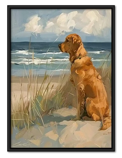 Golden Retriever by the Sea Wall Art