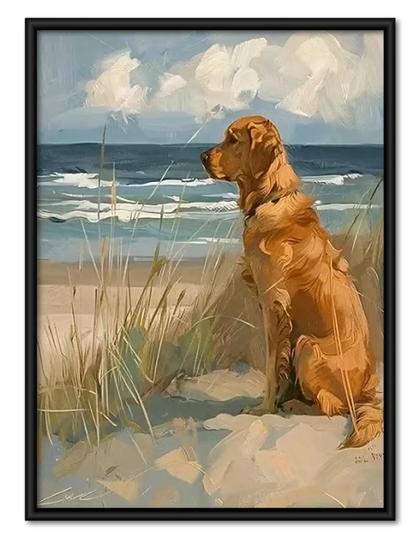 Golden Retriever by the Sea Wall Art