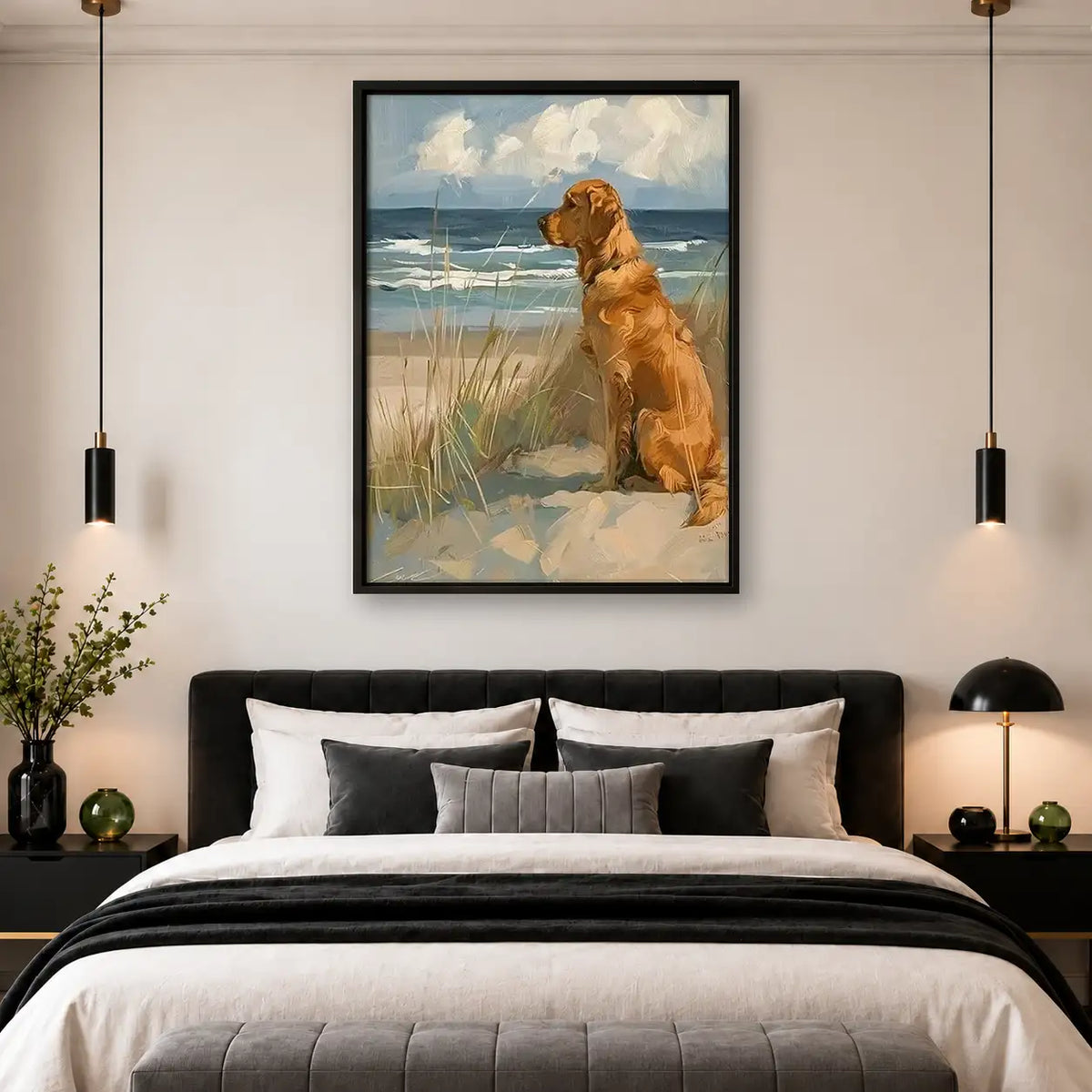 Golden Retriever by the Sea Wall Art 4