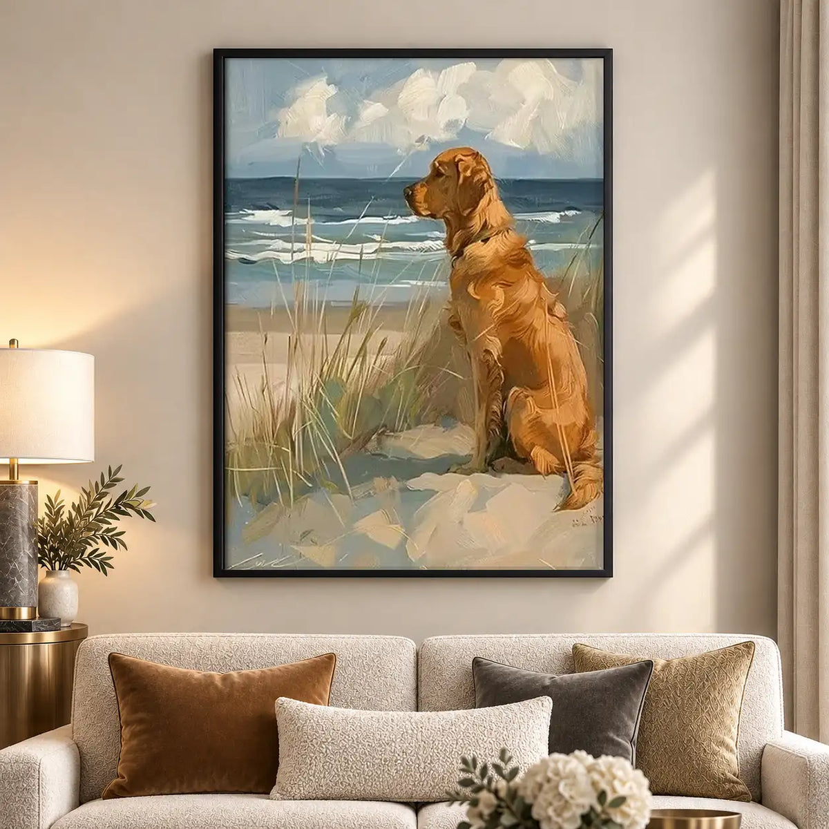 Golden Retriever by the Sea Wall Art 5
