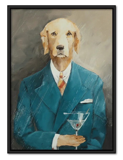 Golden Retriever in Blue Suit Wall Art