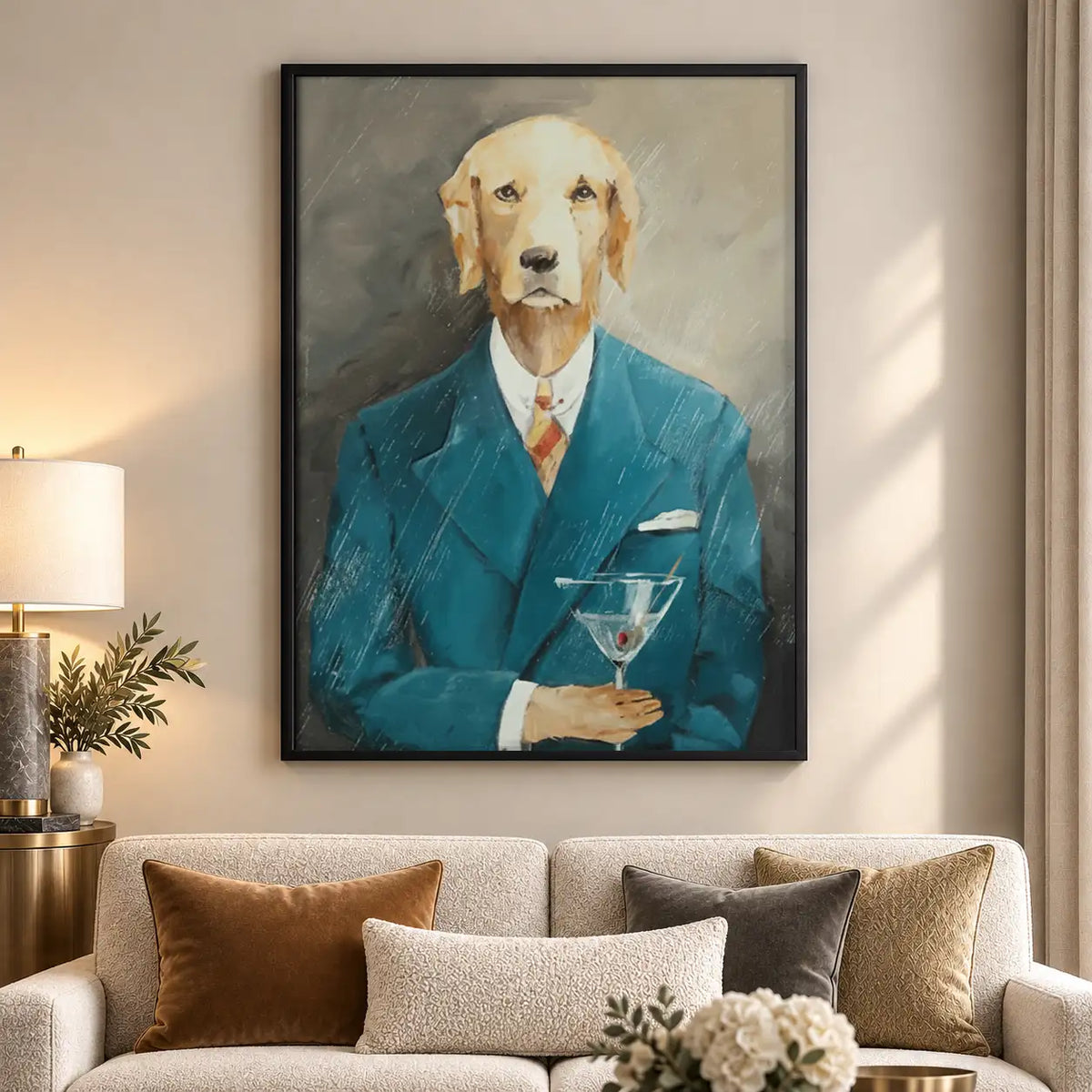 Golden Retriever in Blue Suit Wall Art 5