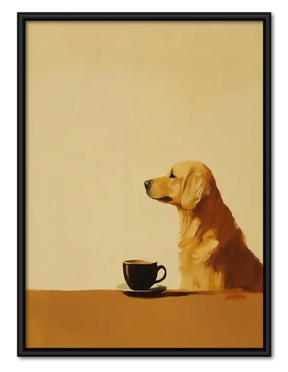 Golden Retriever Waiting for Coffee Wall Art 1