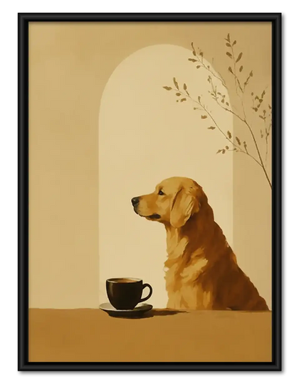 Golden Retriever with Coffee and Branch Wall Art