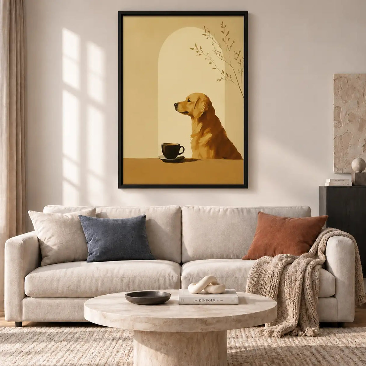Golden Retriever with Coffee and Branch Wall Art 2