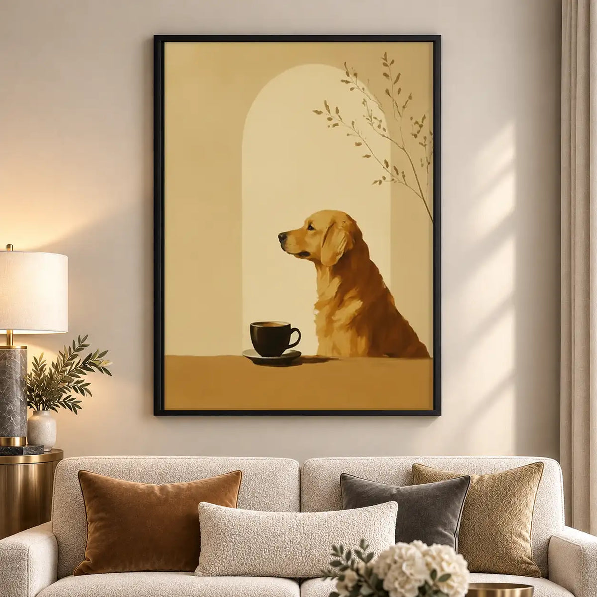 Golden Retriever with Coffee and Branch Wall Art 5