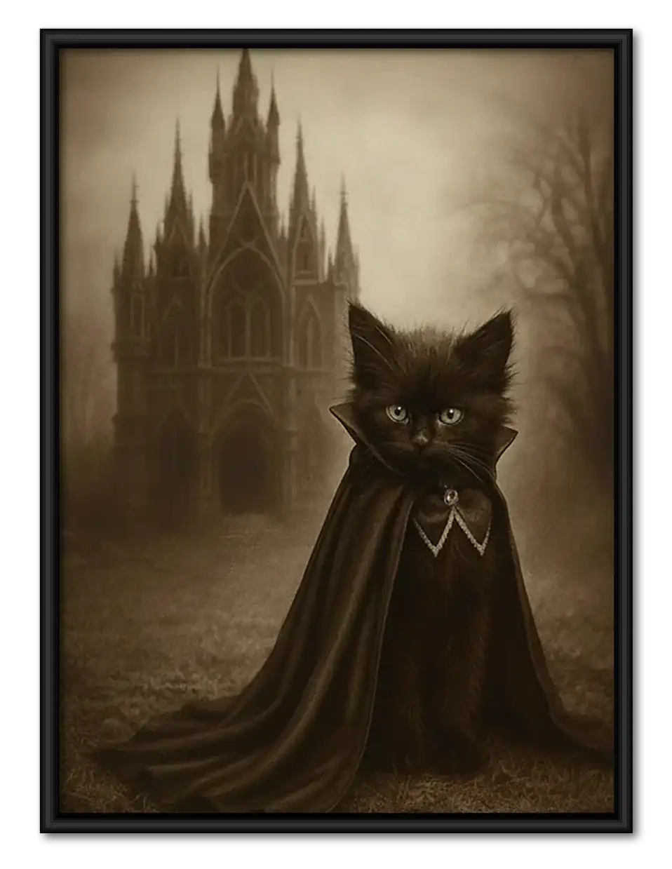 Gothic Black Cat Castle Portrait Wall Art 1
