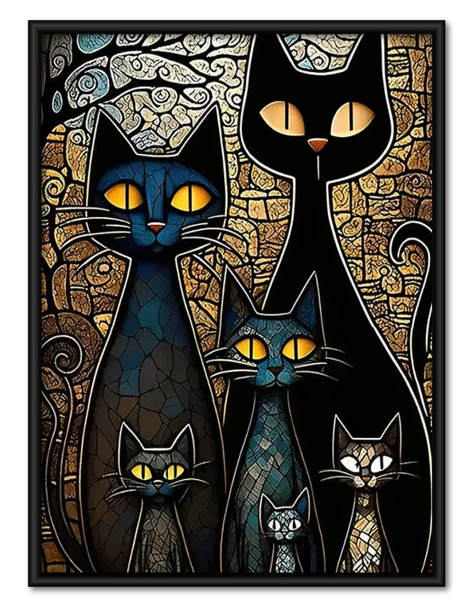 Gothic Black Cat Family Wall Art 1