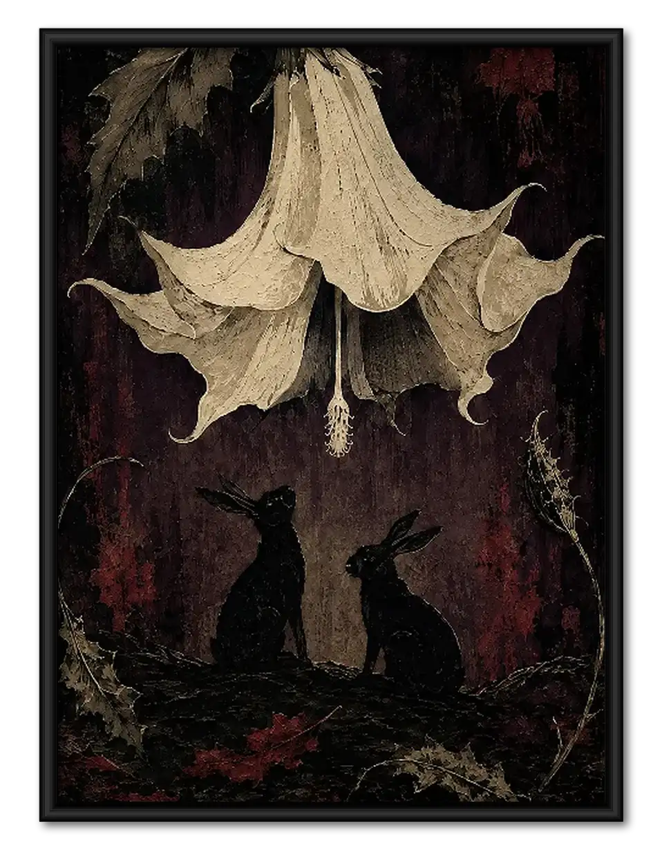 Gothic Moths Above Black Cats Wall Art 1