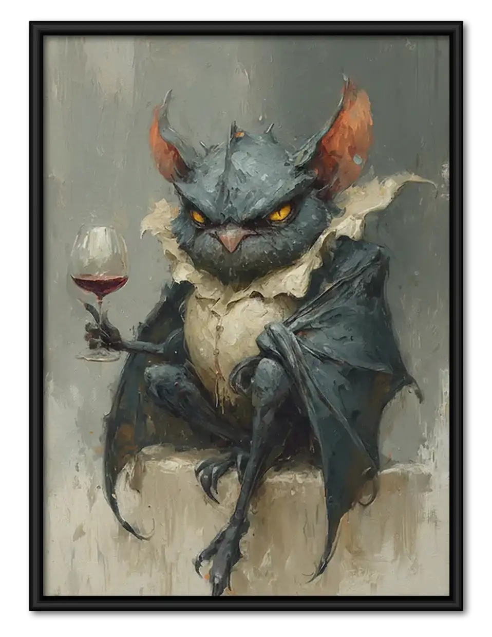 Gothic Owl Drinking Red Wine Wall Art 1