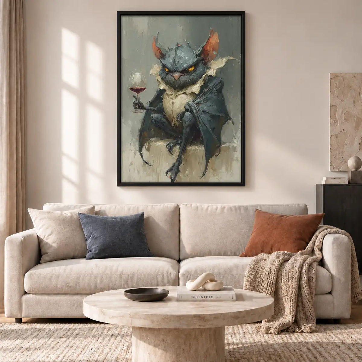 Gothic Owl Drinking Red Wine Wall Art 2