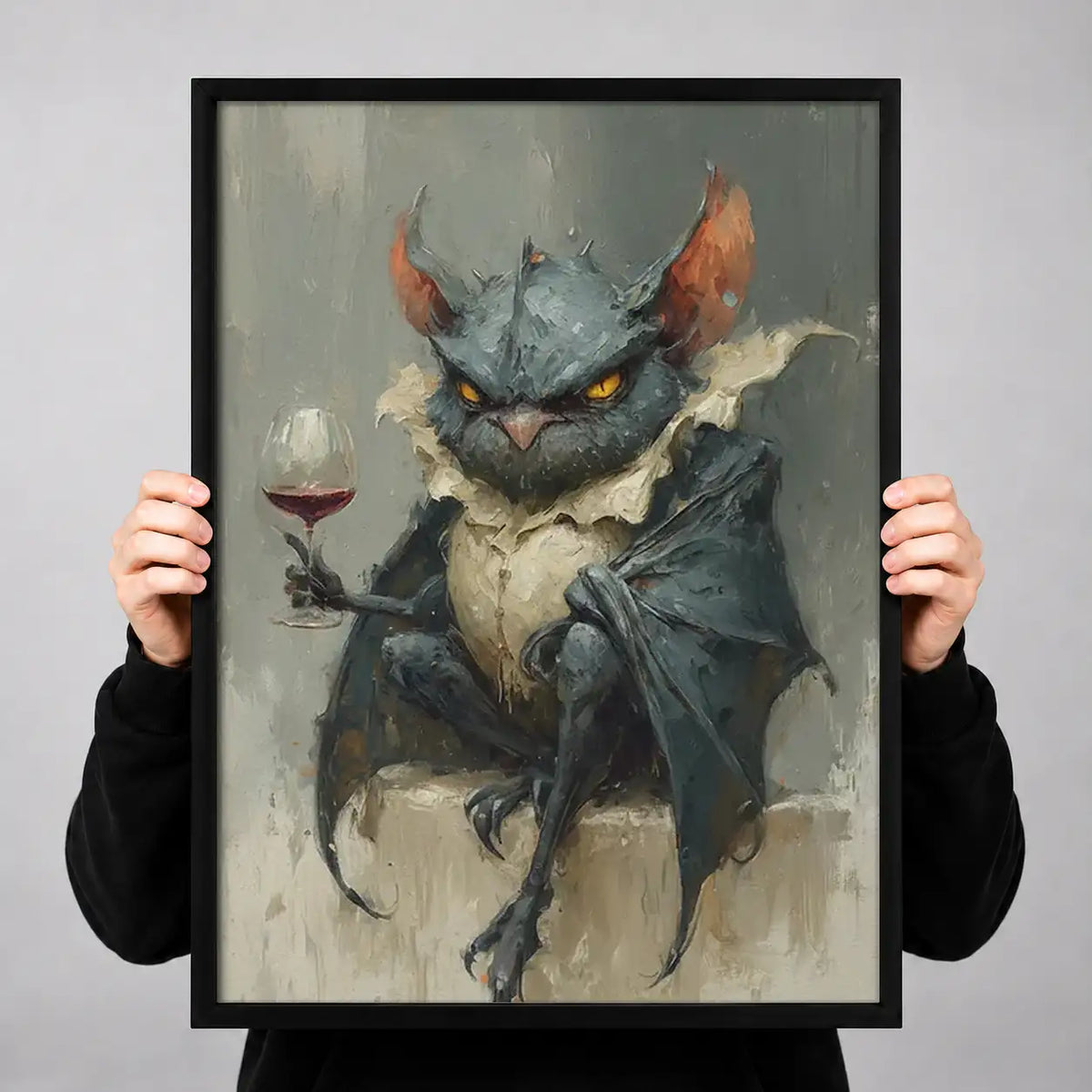 Gothic Owl Drinking Red Wine Wall Art 3