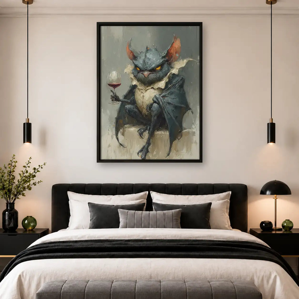 Gothic Owl Drinking Red Wine Wall Art 4