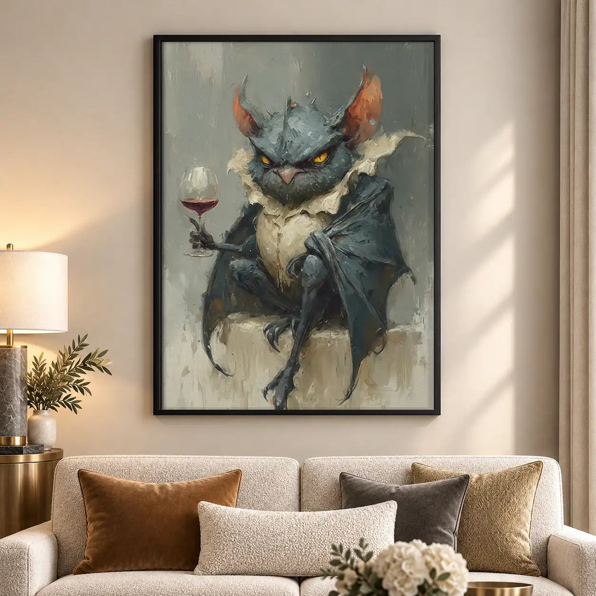 Gothic Owl Drinking Red Wine Wall Art 5