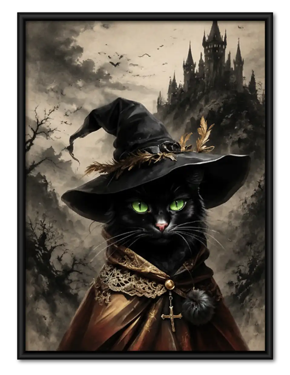 Gothic Witch Cat Portrait Wall Art 1