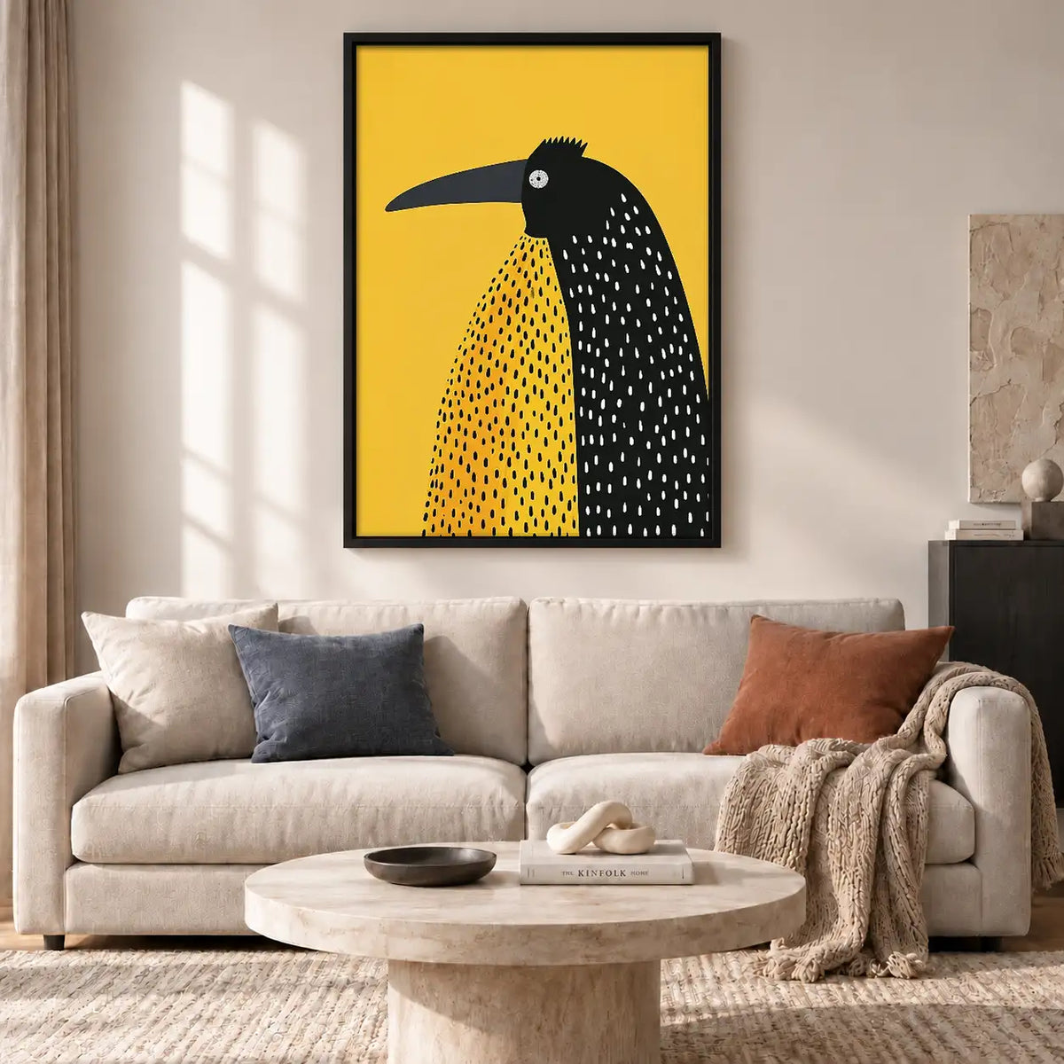 Graphic Black Bird on Yellow Wall Art 2