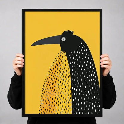 Graphic Black Bird on Yellow Wall Art 3