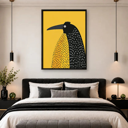 Graphic Black Bird on Yellow Wall Art 4