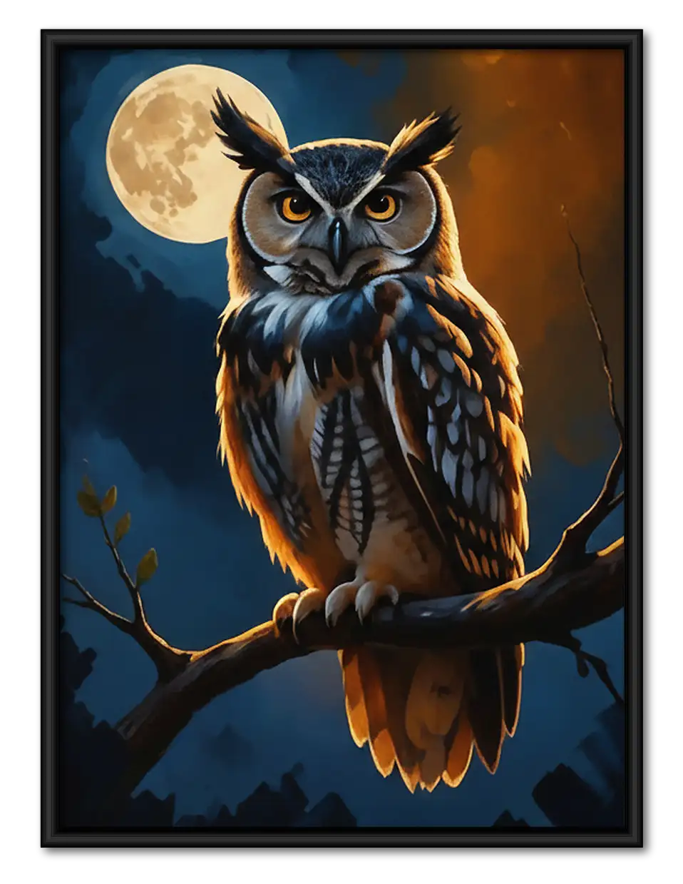 Great Owl beneath Full Moon Wall Art 1