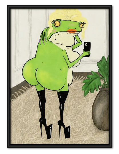 Green Bird Talking on Phone Wall Art 1