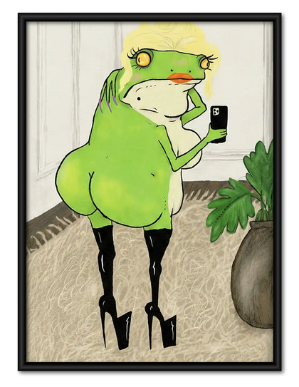 Green Bird Talking on Phone Wall Art
