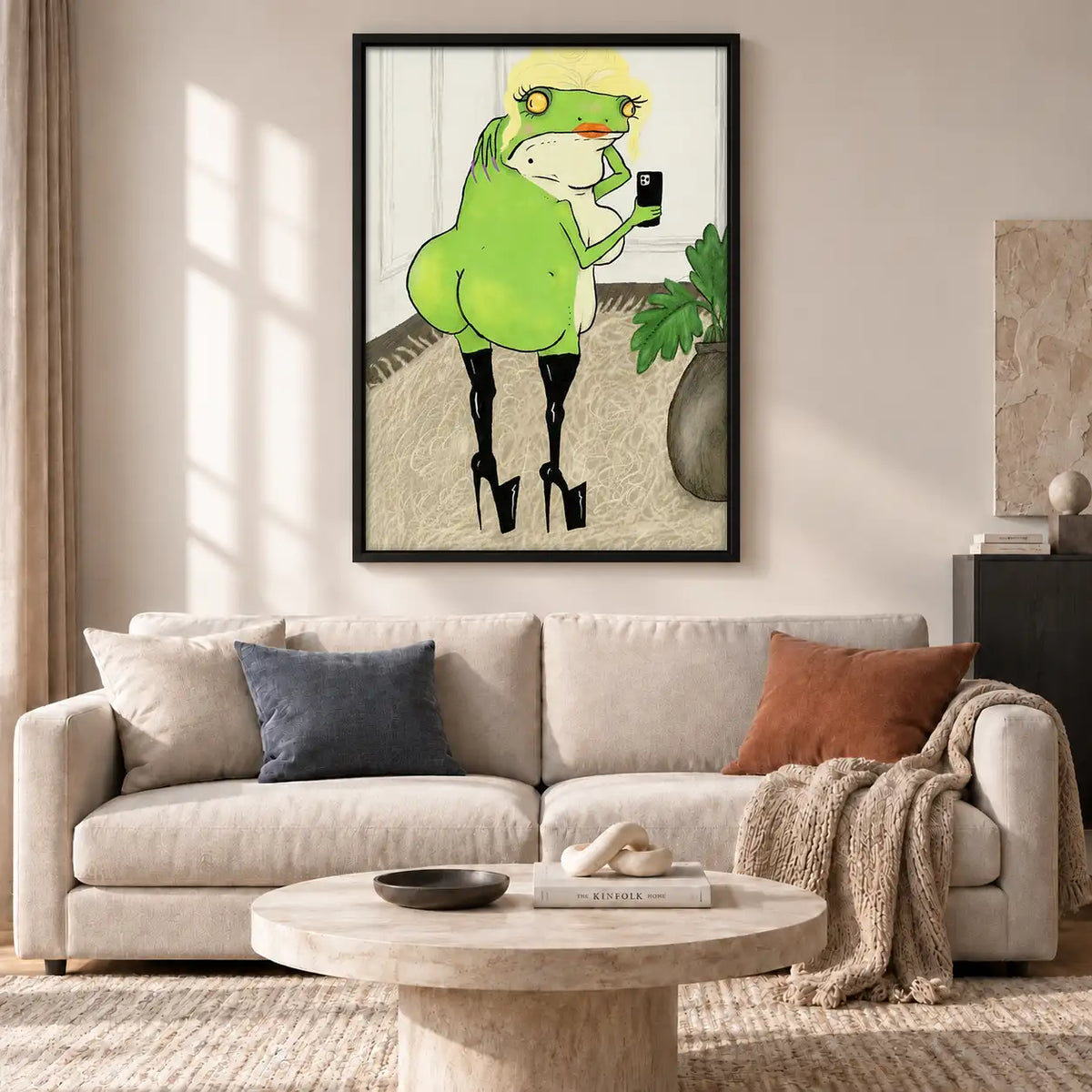 Green Bird Talking on Phone Wall Art 2