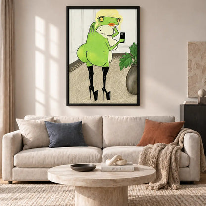Green Bird Talking on Phone Wall Art 2