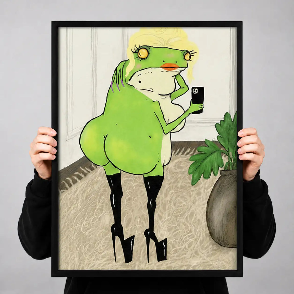Green Bird Talking on Phone Wall Art 3