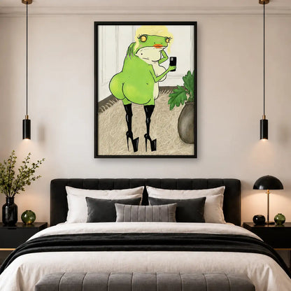 Green Bird Talking on Phone Wall Art 4