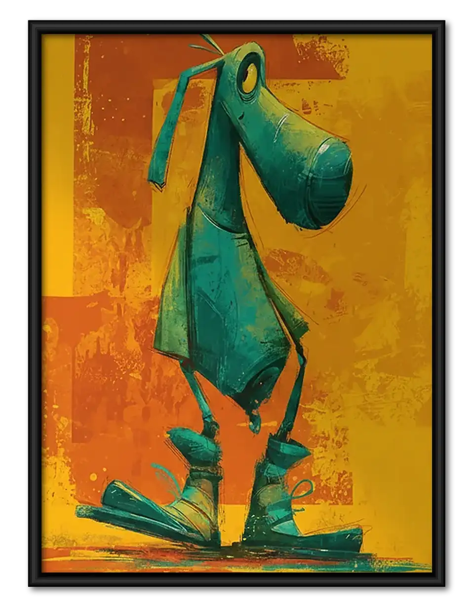 Green Dog Walking Upright Wall Art 1