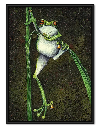 Green Frog Climbing Champagne Bottle Wall Art 1