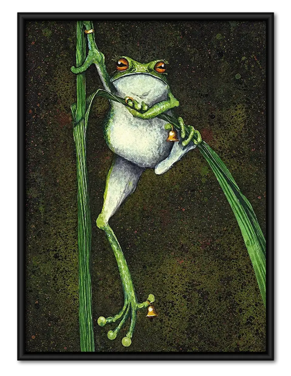 Green Frog Climbing Champagne Bottle Wall Art