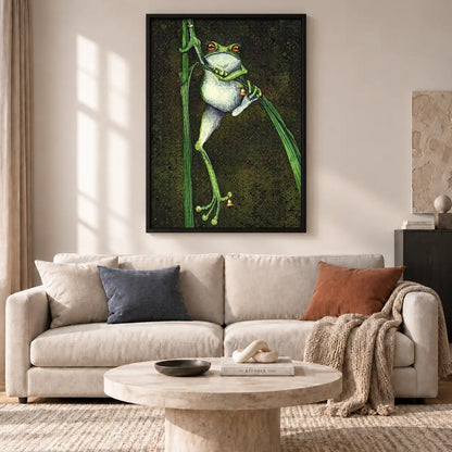 Green Frog Climbing Champagne Bottle Wall Art 2
