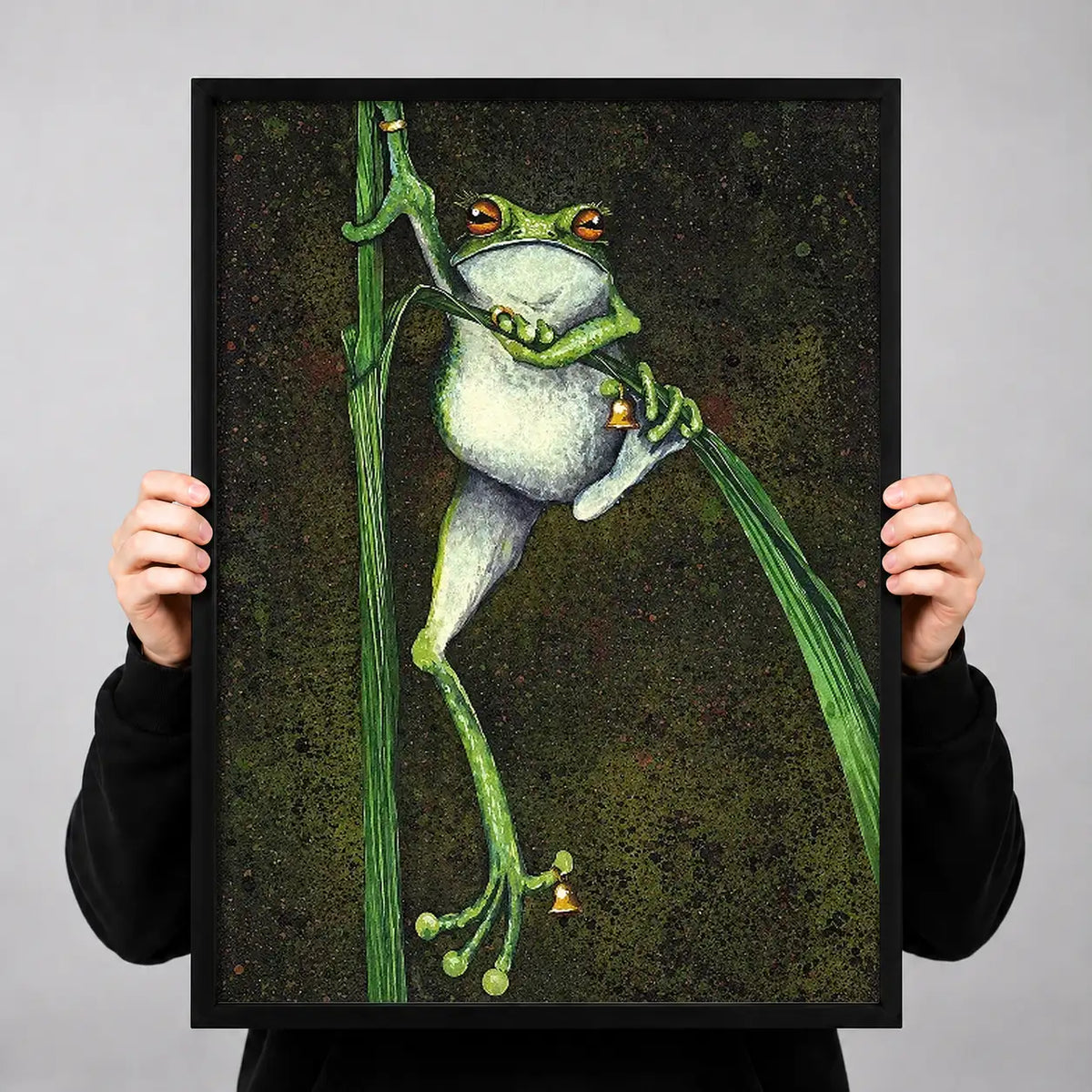 Green Frog Climbing Champagne Bottle Wall Art 3