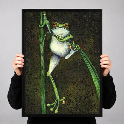 Green Frog Climbing Champagne Bottle Wall Art 3