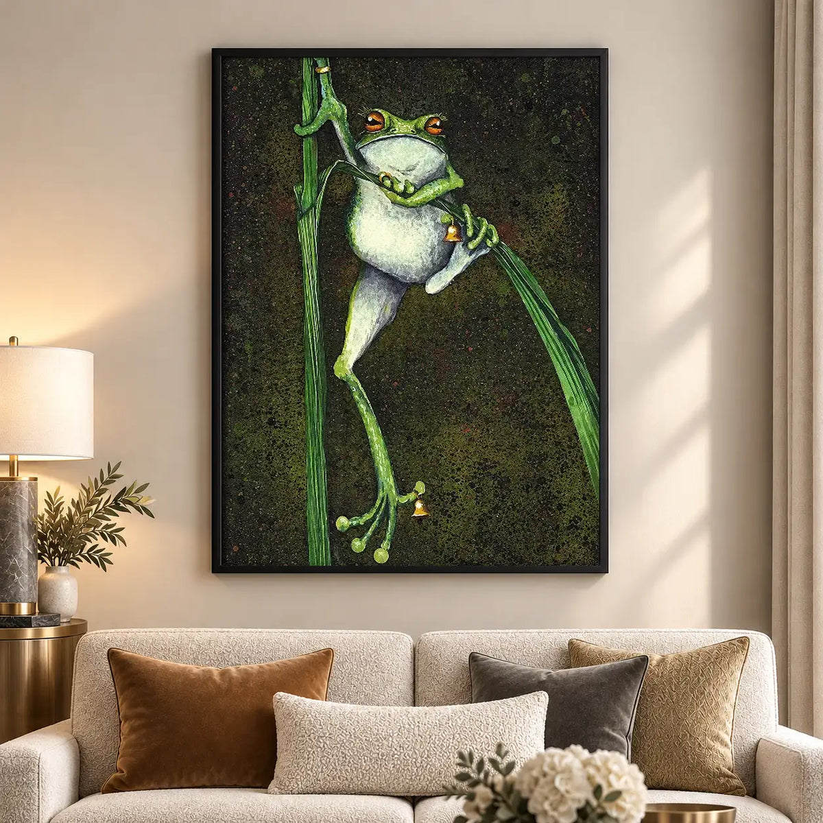 Green Frog Climbing Champagne Bottle Wall Art 5
