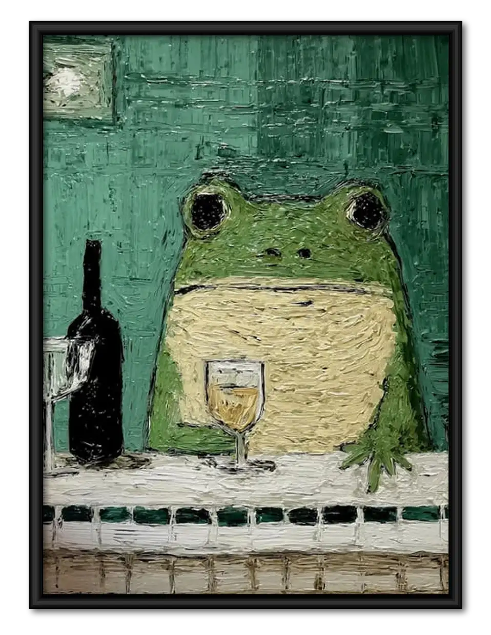 Green Frog Drinking Wine at Bar Wall Art 1