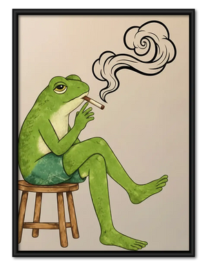 Green Frog Smoking on Stool Wall Art