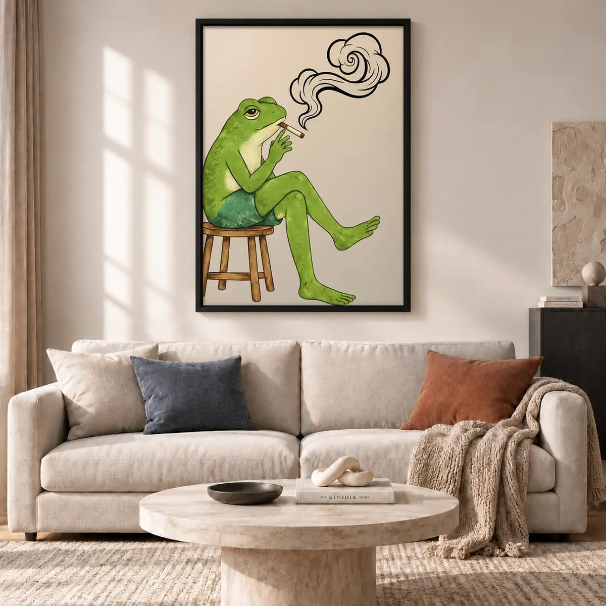 Green Frog Smoking on Stool Wall Art 2