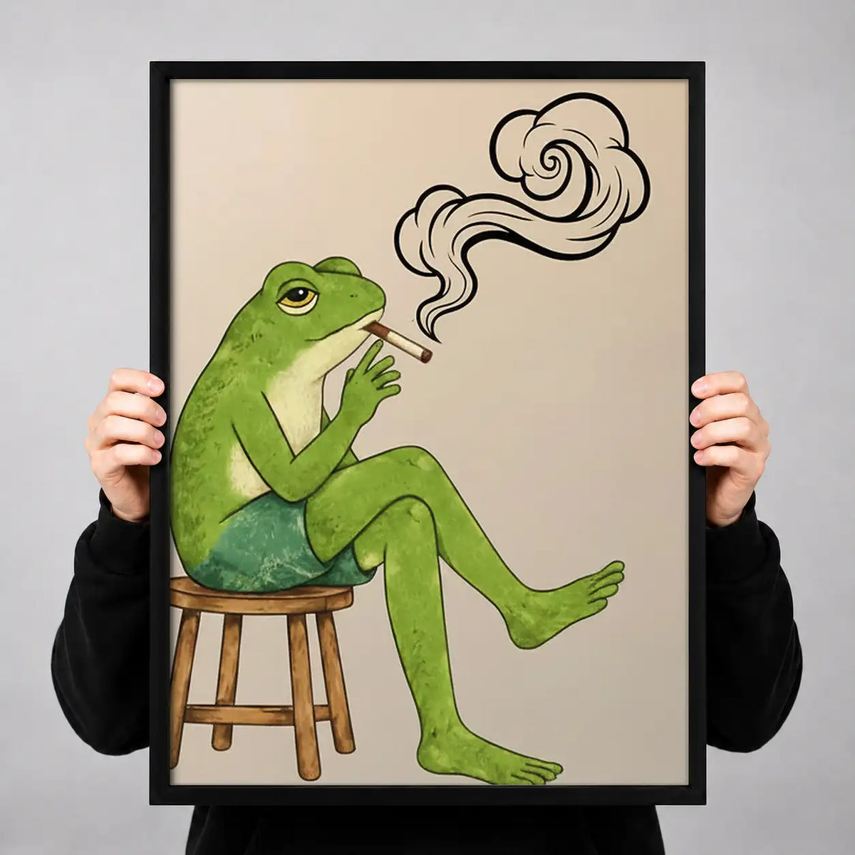 Green Frog Smoking on Stool Wall Art 3