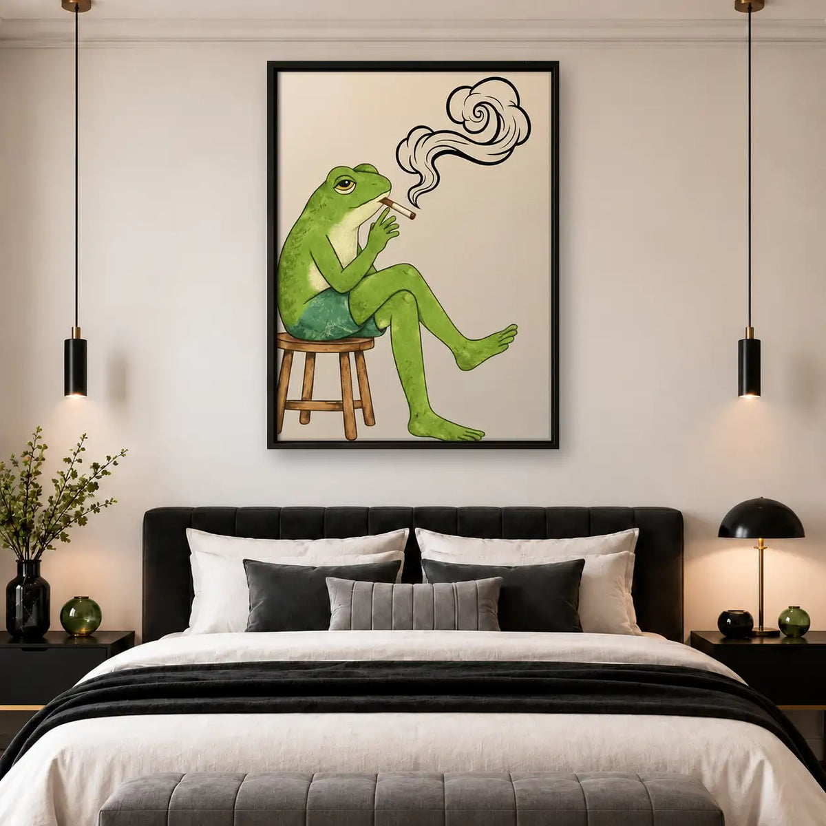 Green Frog Smoking on Stool Wall Art 4