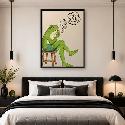 Green Frog Smoking on Stool Wall Art 4