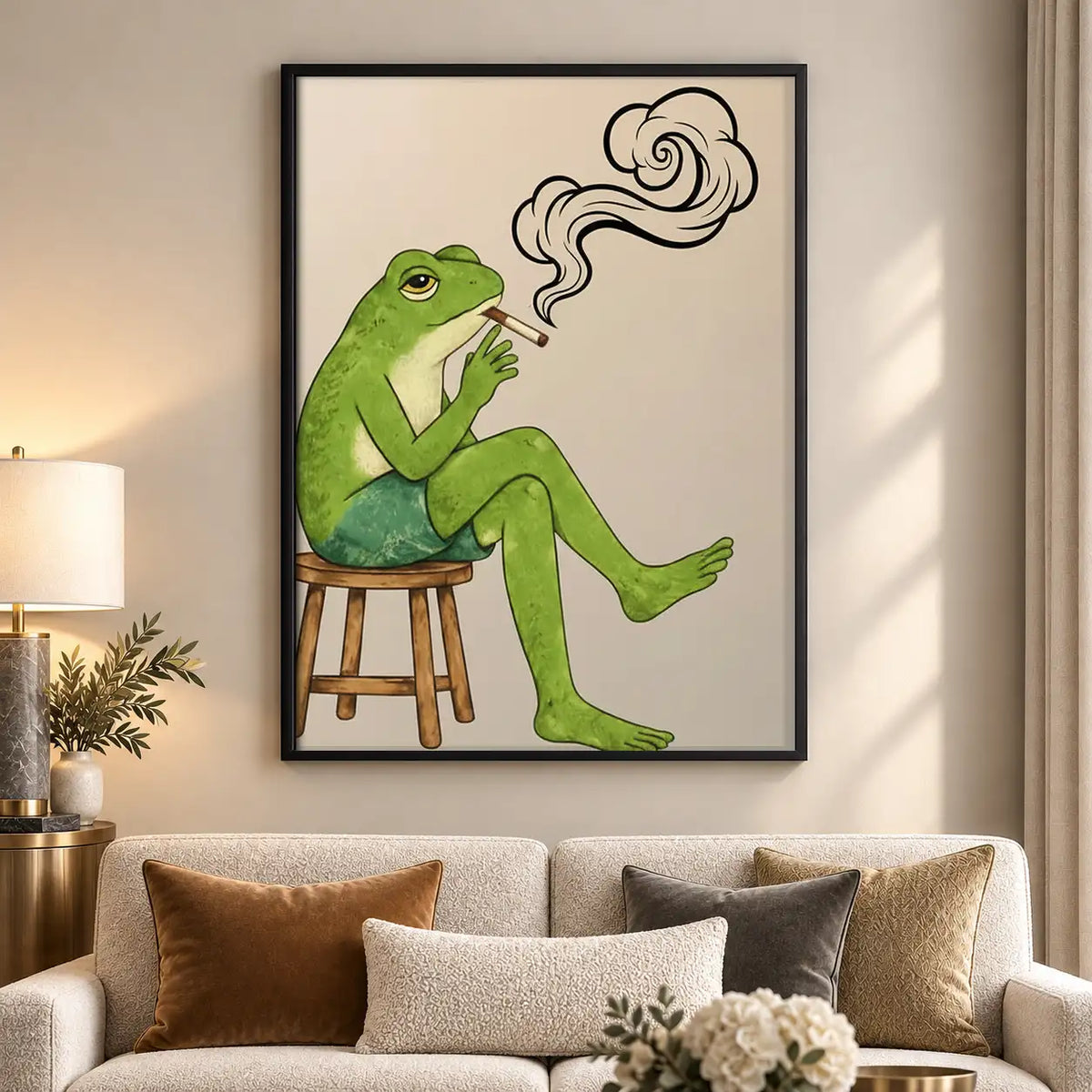 Green Frog Smoking on Stool Wall Art 5