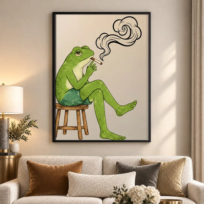 Green Frog Smoking on Stool Wall Art 5