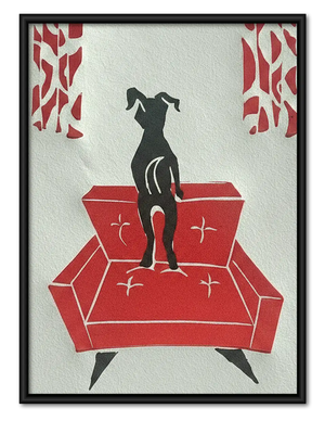 Greyhound on Red Sofa Wall Art