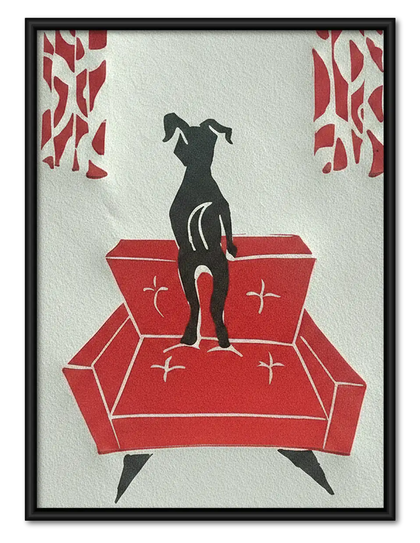 Greyhound on Red Sofa Wall Art