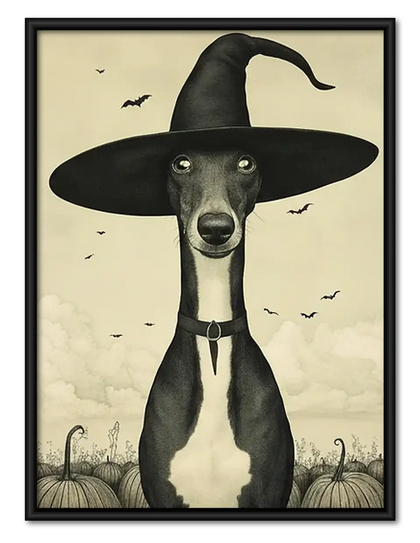 Greyhound Wearing Witch Hat Wall Art
