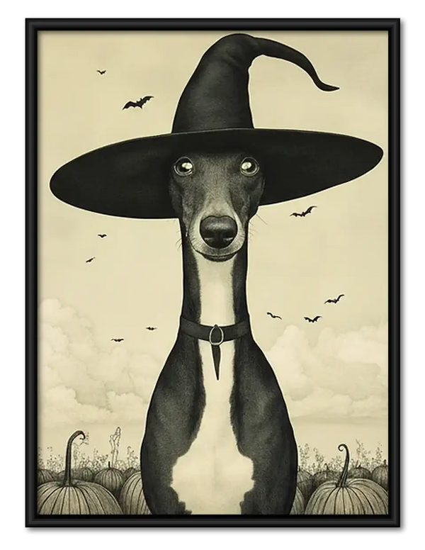 Greyhound Wearing Witch Hat Wall Art